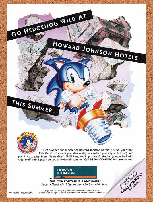 1993 Sonic Howard Johnson Original Advertisement / Retro Wall Art v4