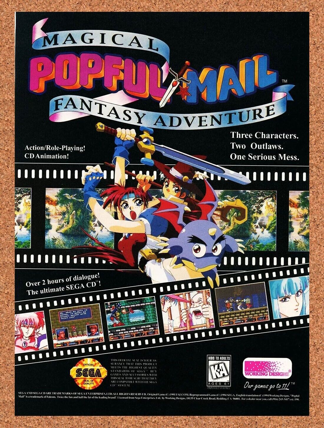 Popful Mail Sega CD Original 1992 Ad Authentic Working Designs Game Promo