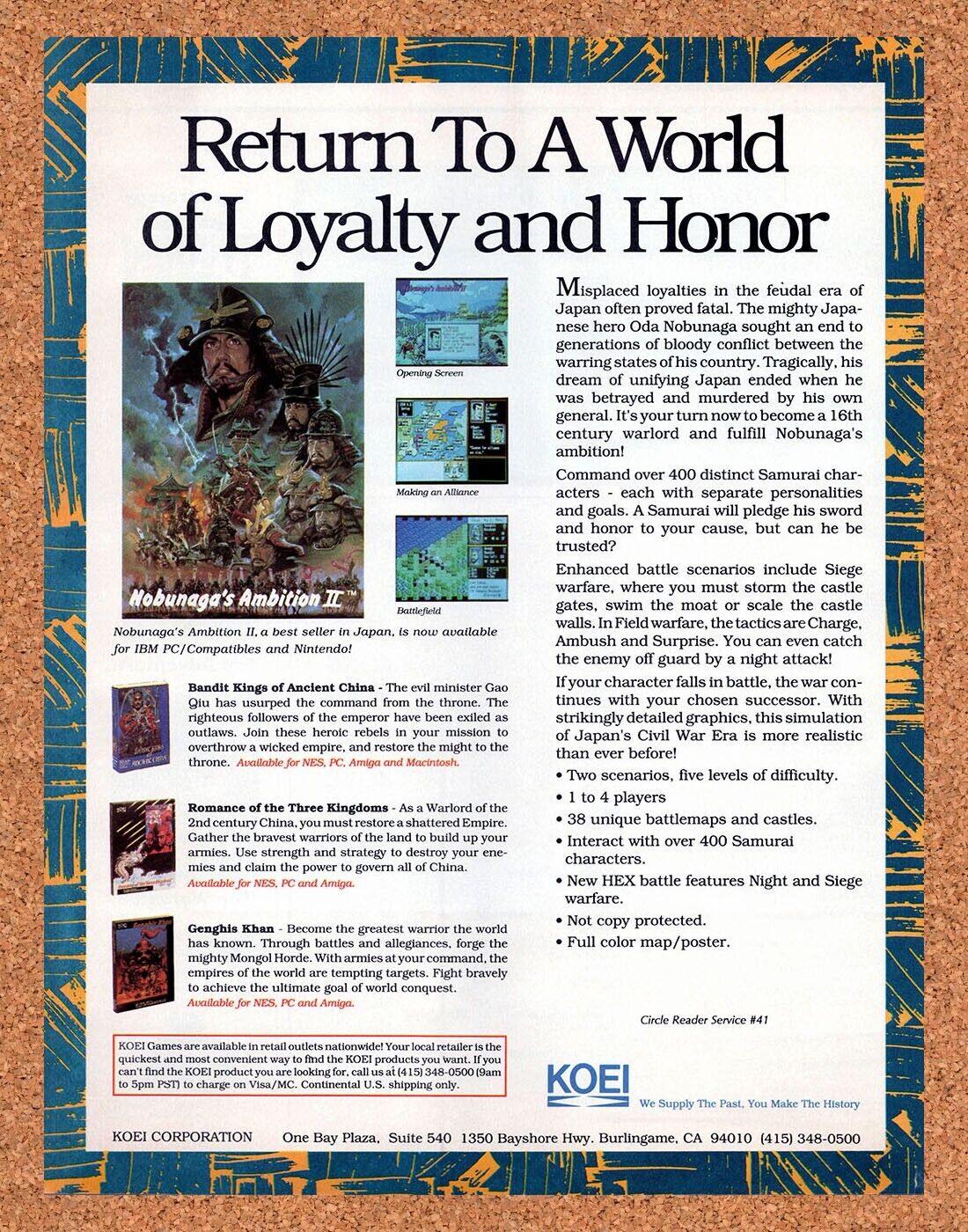 Nobunaga's Ambition 2 PC Original 1991 Vintage Ad - Video Game Promo