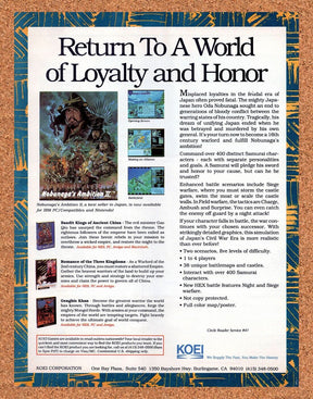 Nobunaga's Ambition 2 PC Original 1991 Vintage Ad - Video Game Promo