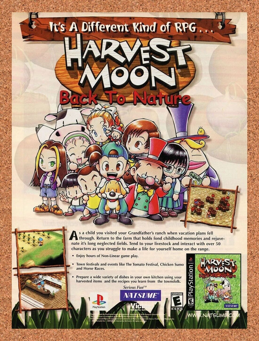 Harvest Moon Back to Nature PS1 Original Ad 2002 Authentic Game Promo