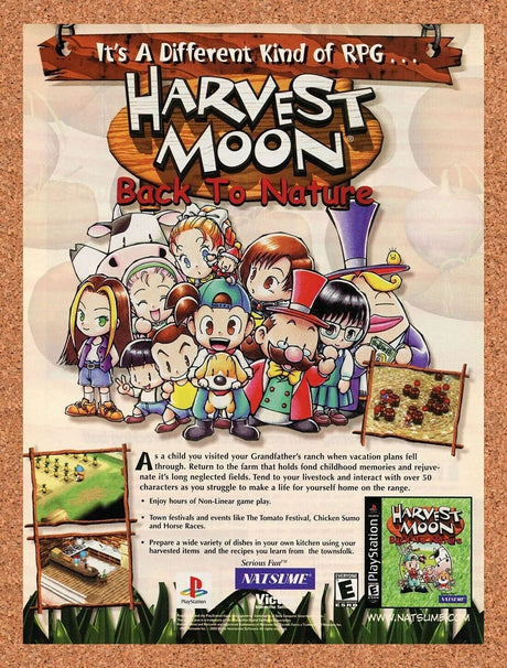 Harvest Moon Back to Nature PS1 Original Ad 2003 Authentic Game Promo
