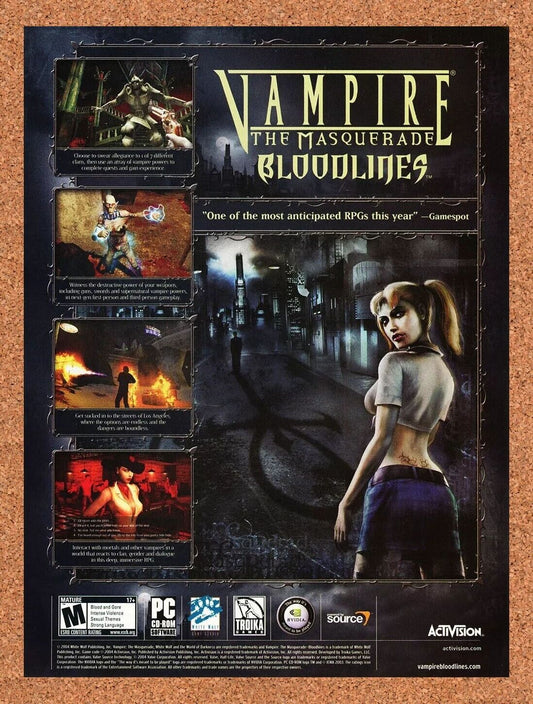 Vampire The Masquerade Bloodlines PC Original 2005 Ad Authentic Video Game Promo