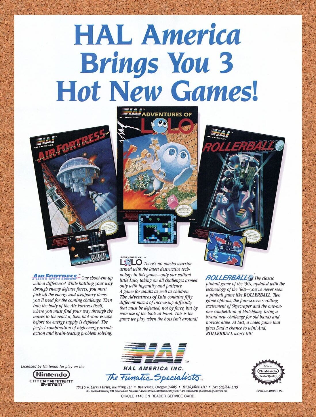 1989 Hal America NES Games Original Advertisement / Retro Wall Art v2