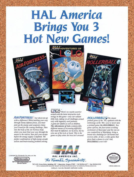 1989 Hal America NES Games Original Advertisement / Retro Wall Art v2
