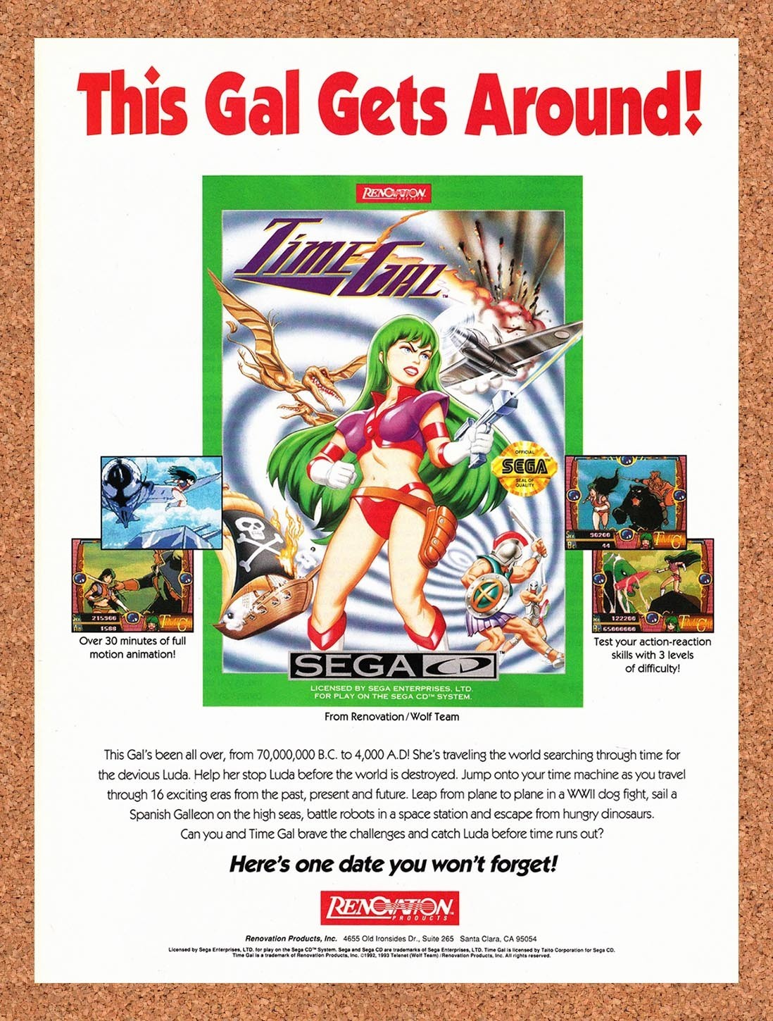 1993 Time Gal Sega CD Original Advertisement / Retro Promo v1