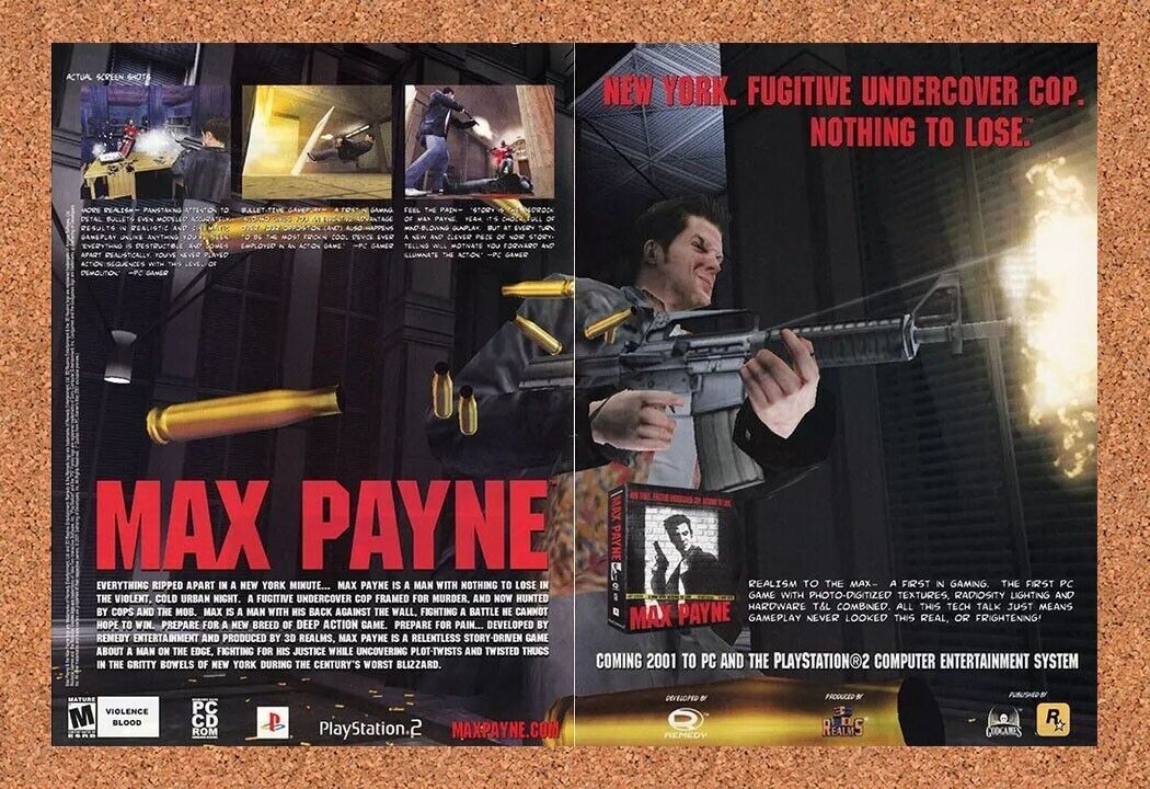 Max Payne PS2 Original 2002 Ad Authentic Rockstar PlayStation Game Promo v2