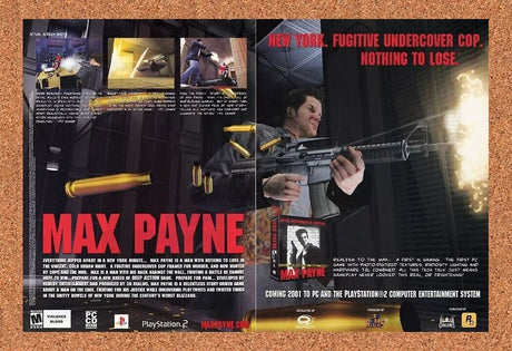 Max Payne PS2 Original 2003 Ad Authentic Rockstar PlayStation Game Promo v2