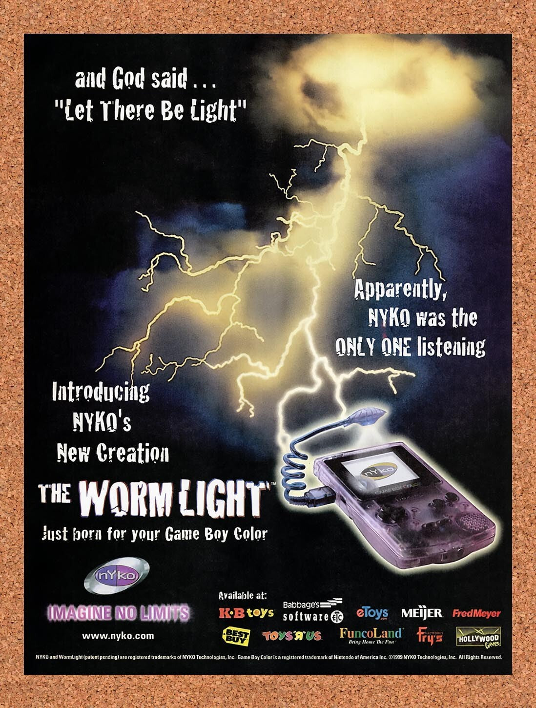 1999 Nyko Game Boy Color Worm Light Original Advertisement / Retro Wall Art v5