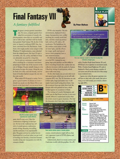 1998 Final Fantasy VII PC Preview Original Advertisement / Retro Promo vr11