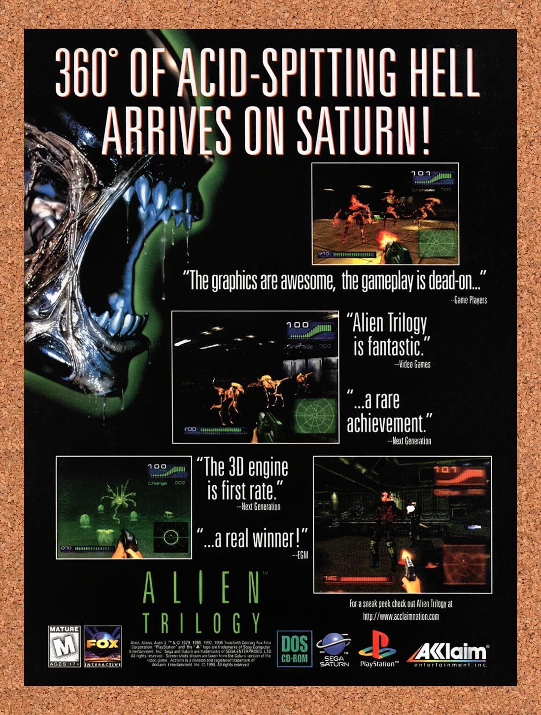 1996 Alien Trilogy Saturn Original Advertisement / Retro Promo v1
