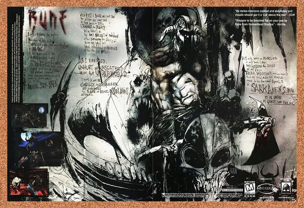Rune PC Original 2002 Ad Authentic Viking Ragnarok Action Video Game Promo