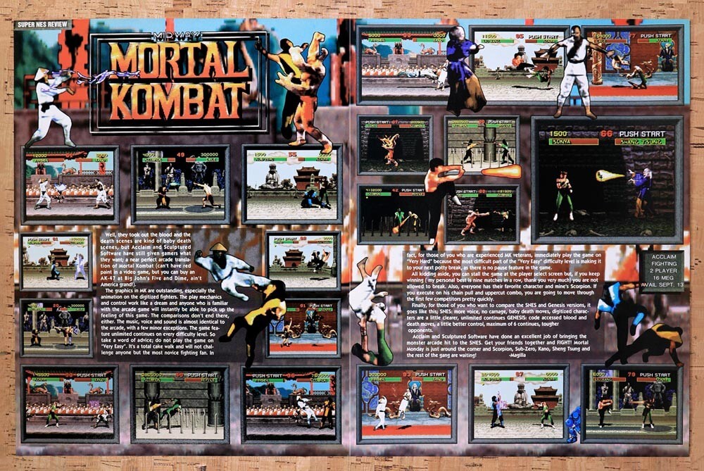 1992 Mortal Kombat SNES Original Advertisement / Retro Wall Art v29