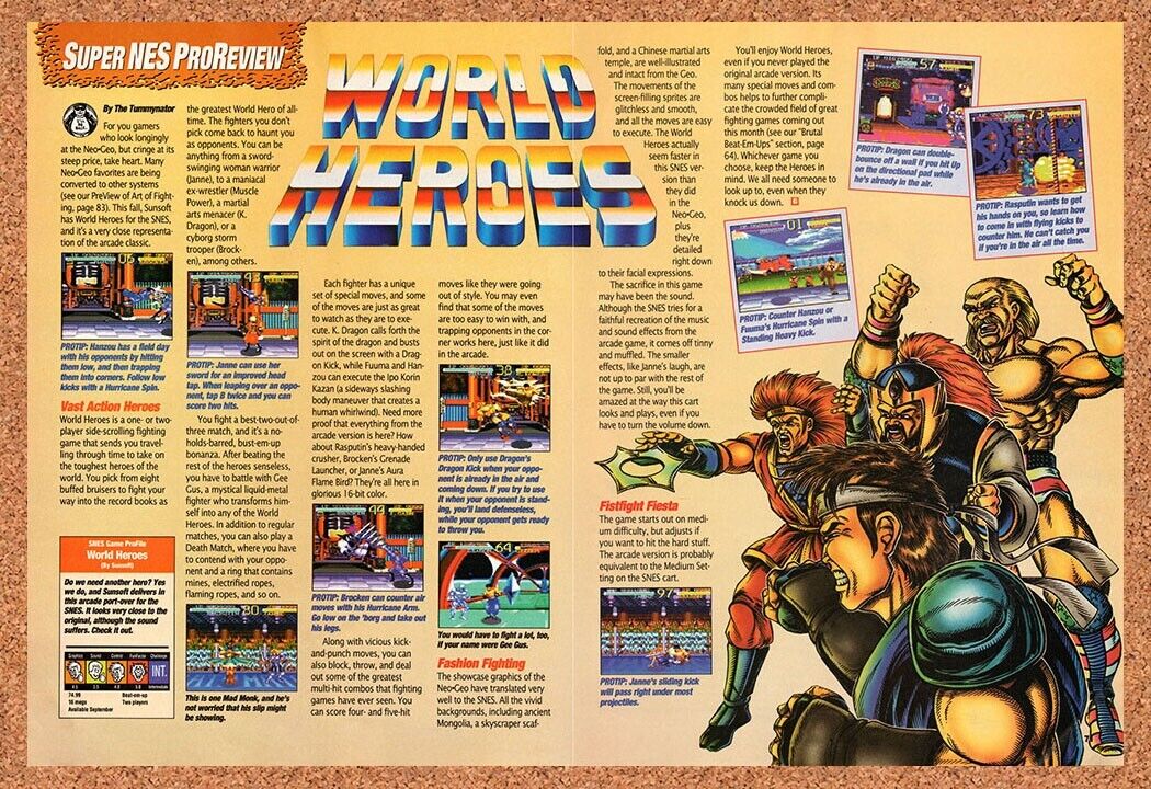 1992 World Heroes SNES Original Advertisement / Retro Wall Art v2