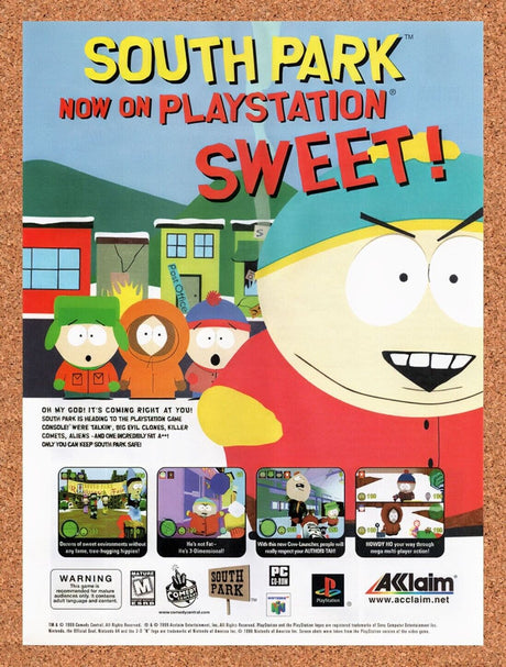1999 South Park PS1 Original Advertisement / Retro Wall Art v2