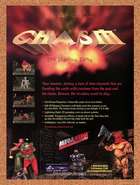 Chasm The Shadow Zone PC Original 1999 Ad Authentic Retro FPS Video Game Promo