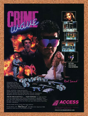 Crime Wave PC Tandy Dos Original 1990 Ad Authentic Corny Video Game Promo