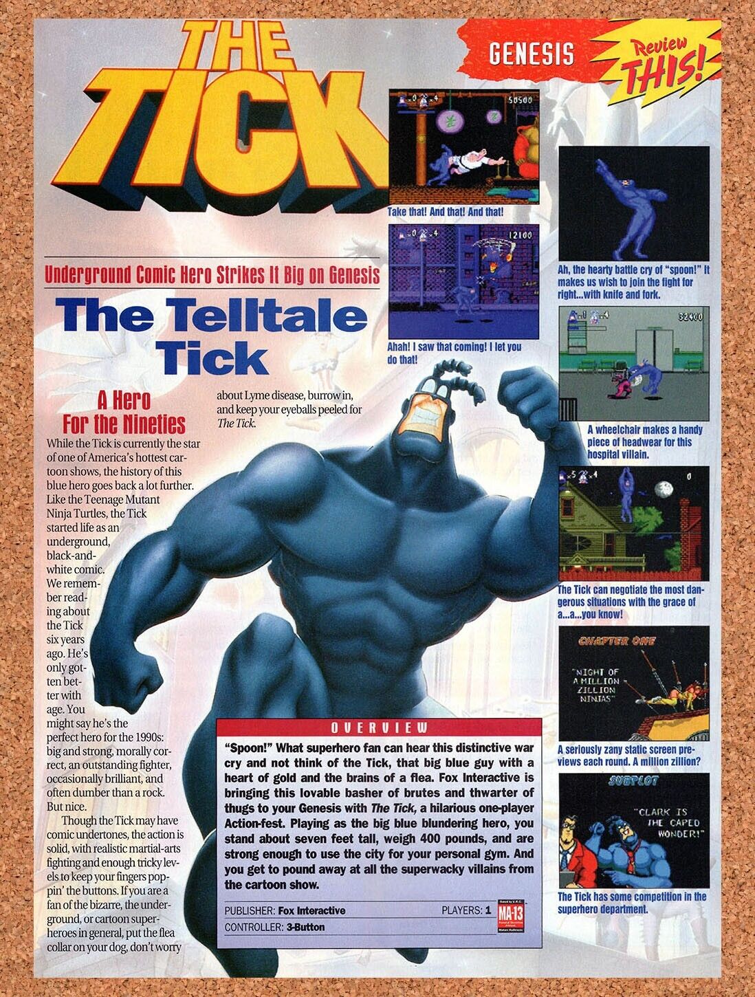1995 The Tick Genesis Original Advertisement / Retro Wall Art v1