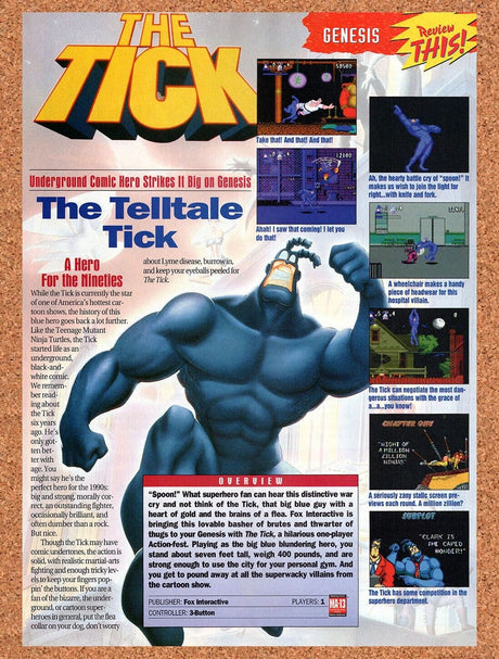1995 The Tick Genesis Original Advertisement / Retro Wall Art v1