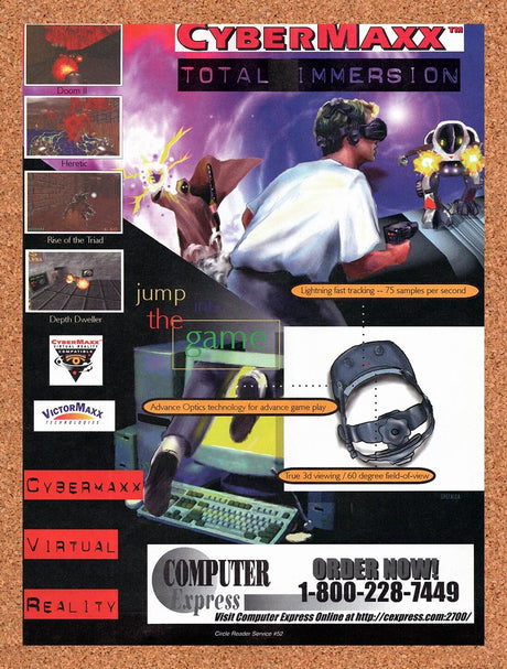 1995 CyberMaxx Virtual Reality Headset Original Ad / Retro Wall Art v1