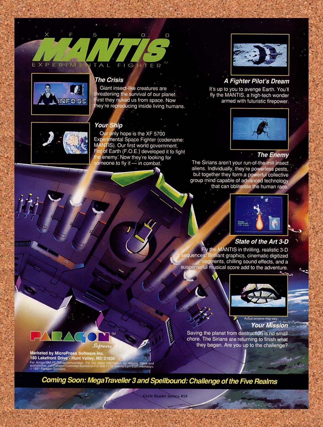 1992 XF5700 Mantis Experimental Fighter Amiga Original Advertisement / Promo v1