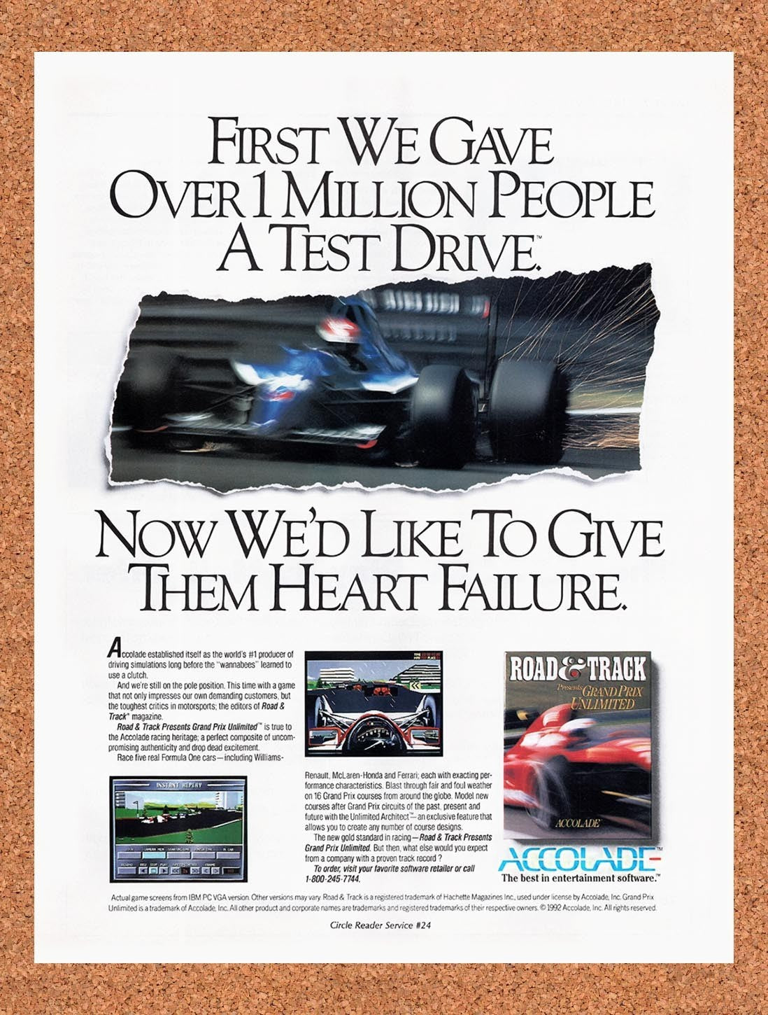 1992 Road & Track Presents Grand Prix Unlimited MS-DOS Original Ad / Promo v1