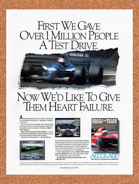 1992 Road & Track Presents Grand Prix Unlimited MS-DOS Original Ad / Promo v1