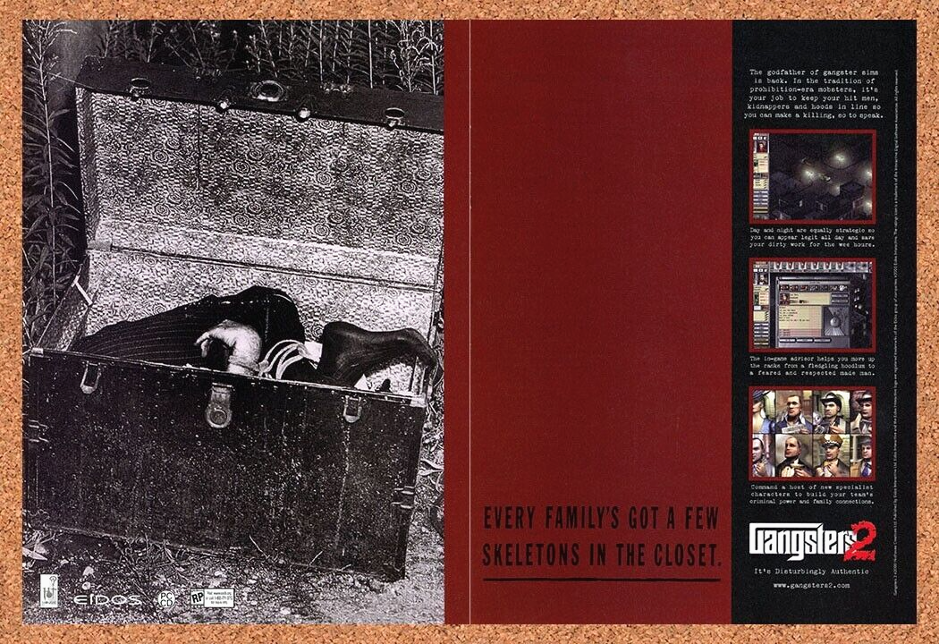 Gangsters 2 PC Original 2003 Ad Authentic Eidos Crime RTS Video Game Promo v2