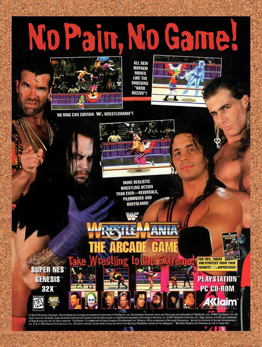 1994 WWF Wrestlemania The Arcade Game SNES Original Ad / Retro Wall Art v1