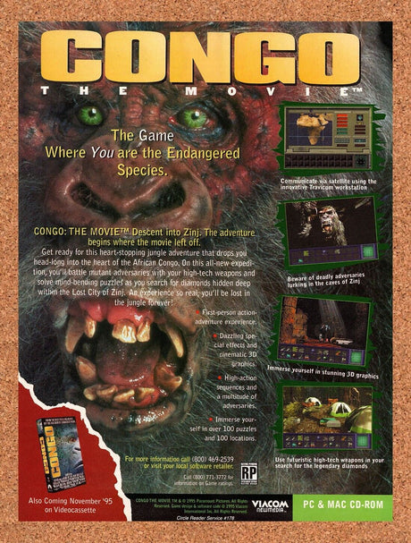Congo The Movie PC Original 1996 Vintage Ad - Video Game Promo