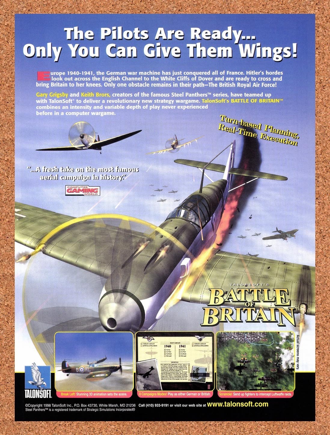 1999 TalonSofts Battle Of Britain PC Original Advertisement / Retro Promo v1