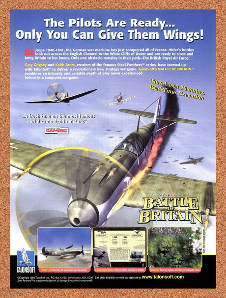 1999 TalonSofts Battle Of Britain PC Original Advertisement / Retro Promo v1