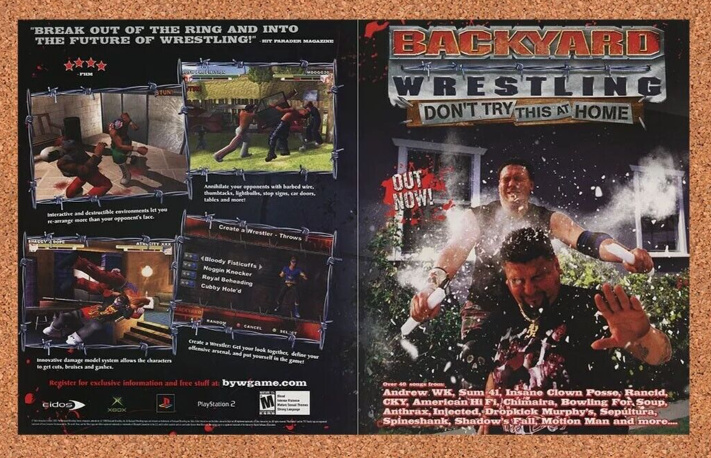 Backyard Wrestling PS2 Original 2005 Ad Authentic Eidos Video Game Promo v2