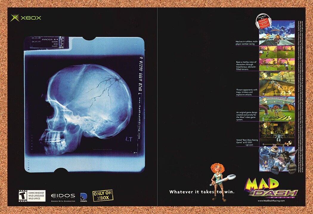 Mad Dash Racing Xbox Original 2001 Print Ad Authentic Eidos Video Game Art Promo