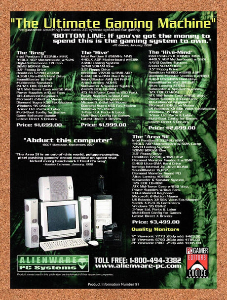 1998 Alienware Hive-Mind Original Advertisement / Retro Wall Art v23