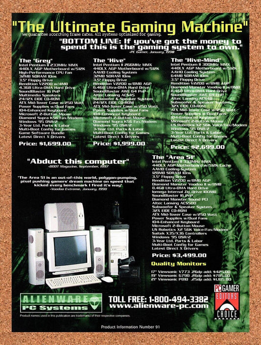 1997 Alienware Hive-Mind Original Advertisement / Retro Wall Art v23