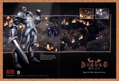 Diablo II PC v4 Original 2002 Ad Authentic Blizzard Paladin Video Game Promo