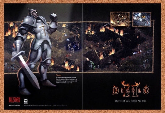 Diablo II PC v4 Original 2001 Ad Authentic Blizzard Paladin Video Game Promo