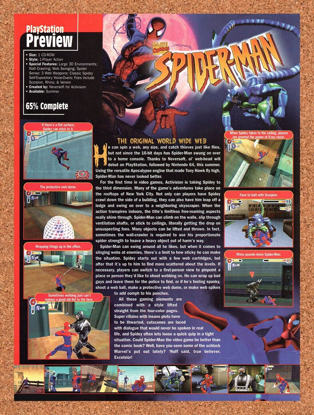 Spider-Man PS1 Original 1991 Vintage Ad - Video Game Review Promo