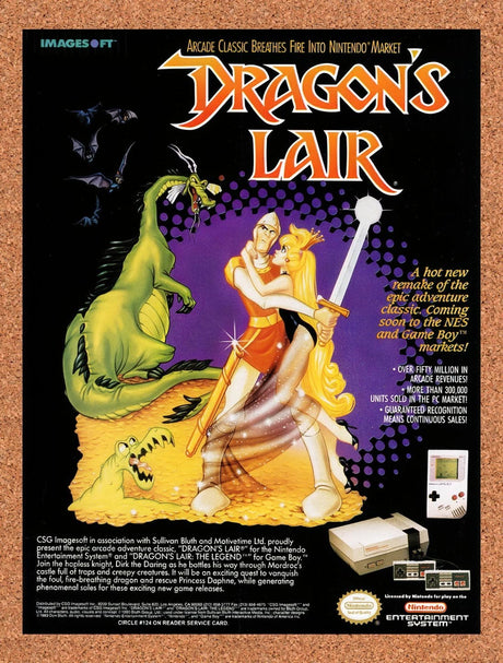1990 Dragons Lair 1 Nintendo Original Advertisement / Retro Promo v4