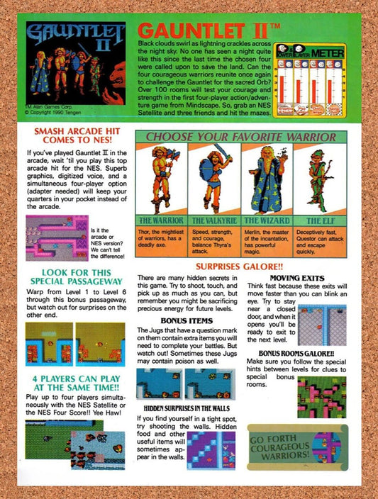 Gauntlet II NES Original 1991 Vintage Ad - Video Game Review Promo