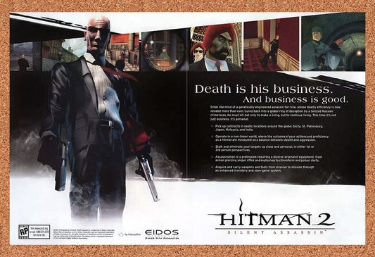 Hitman 2 PC Silent Assassin Original 2003 Ad Authentic Video Game Promo v1