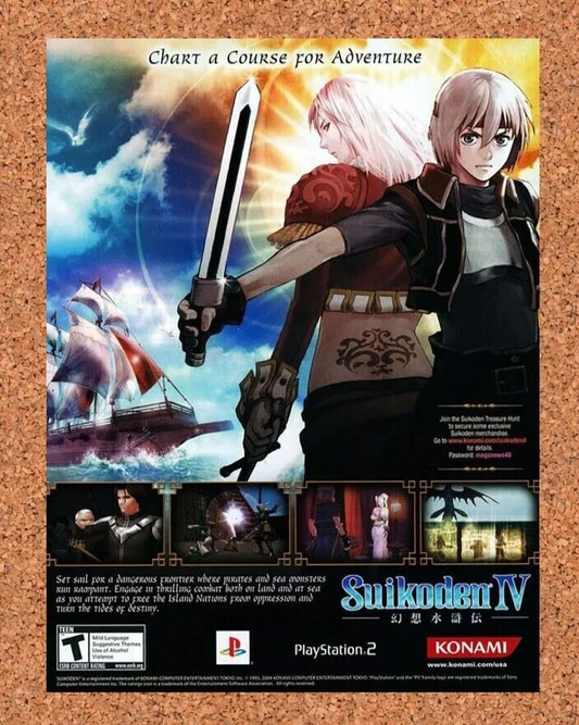 Suikoden IV 4 PS2 Original 2004 Ad Authentic PlayStation Video Game Promo