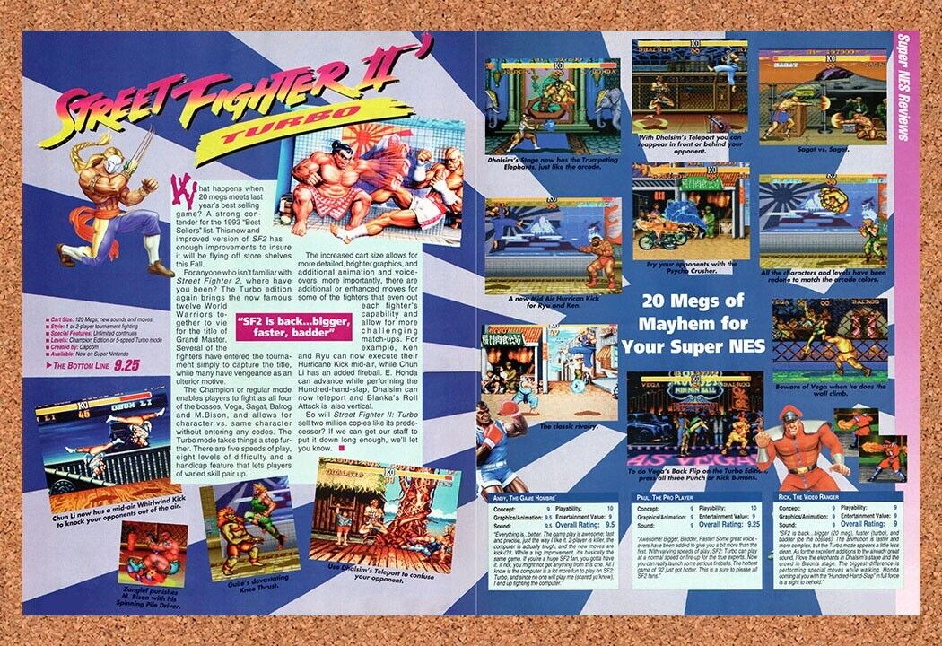 1992 Street Fighter II Turbo SNES Original Advertisement / Retro Wall Art v3