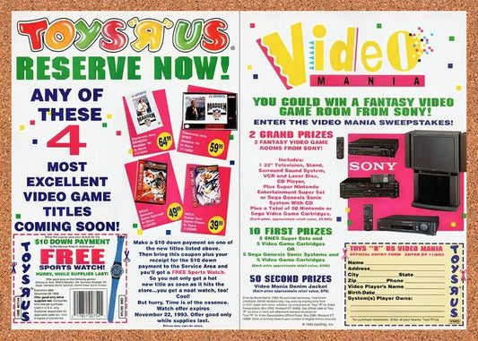 1992 Toys R Us Sweepstakes Original Advertisement / Retro Wall Art v5