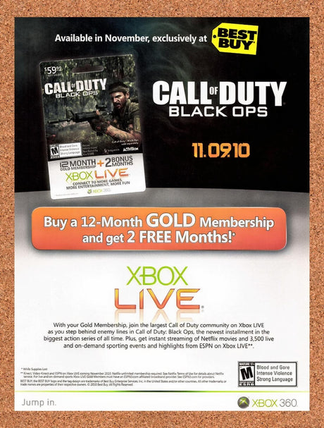 2010 Call Of Duty Black Ops Best Buy Xbox Live Promo Original Ad v3