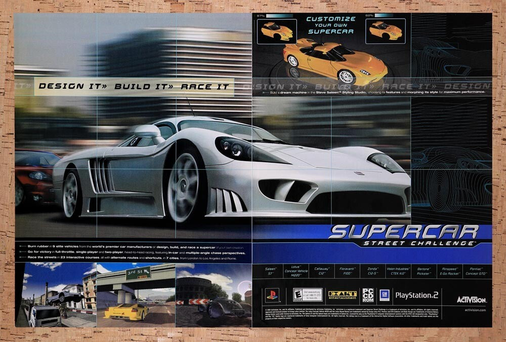 2001 Supercar Street Challenge PS2 Original Advertisement / Retro Wall Art v1