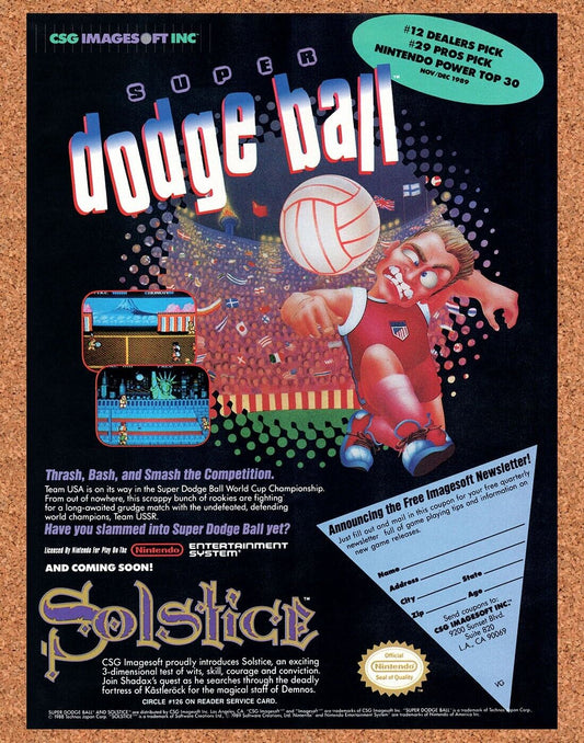 Super Dodge Ball NES Original 1989 Vintage Ad - Solstice Upcoming Release Promo