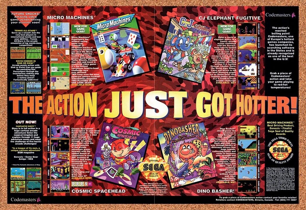 1994 Codemasters Genesis Games Original Advertisement / Retro Wall Art v2