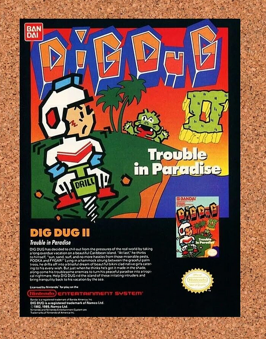 Dig Dug 2 NES II Original 1989 Ad Authentic Nintendo Video Game Promo